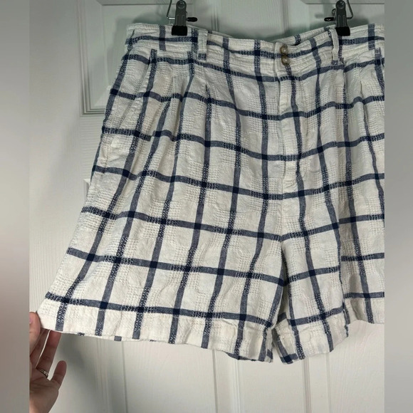 Madewell Linen-Cotton Pleated Mid-Length Shorts in Windowpane Size 12 - Picture 2 of 10
